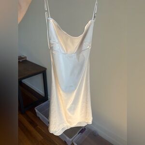 Pearl white open back mini dress
